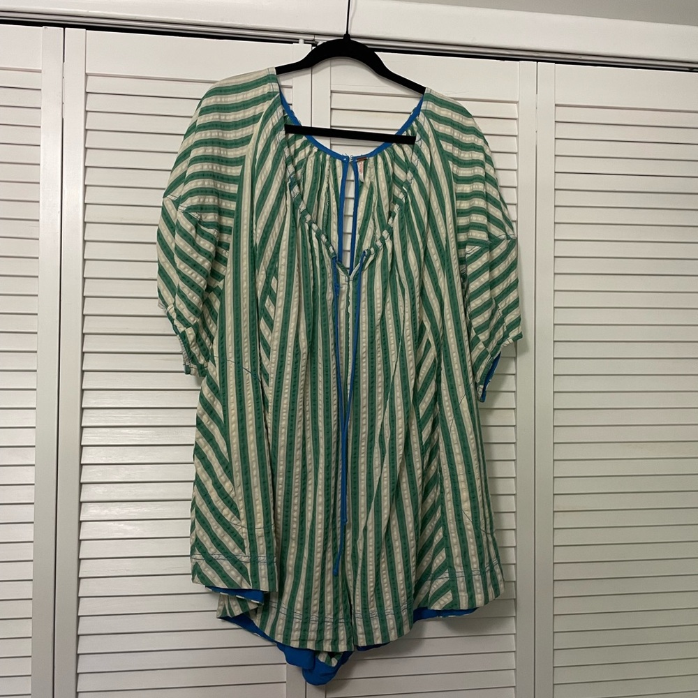 Green and White Striped Bop Around Free People Romper
